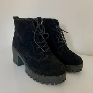 COPY - Black Chunky Suede High Heeled Booties with Laces